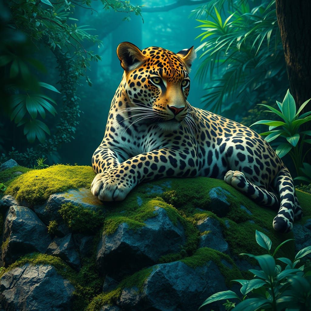 Regal Leopard in Dreamlike Forest Sanctuary