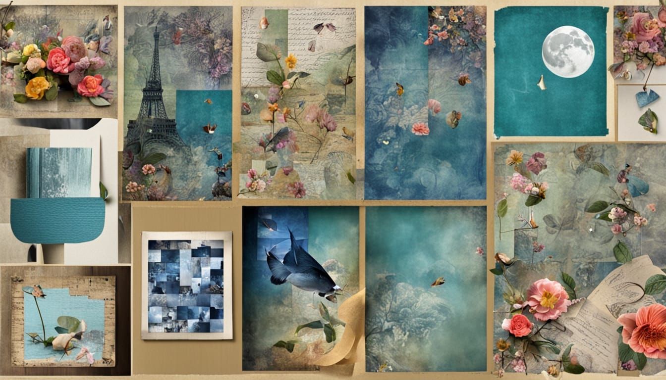 Whimsical Decoupage Collage in Vibrant Colors
