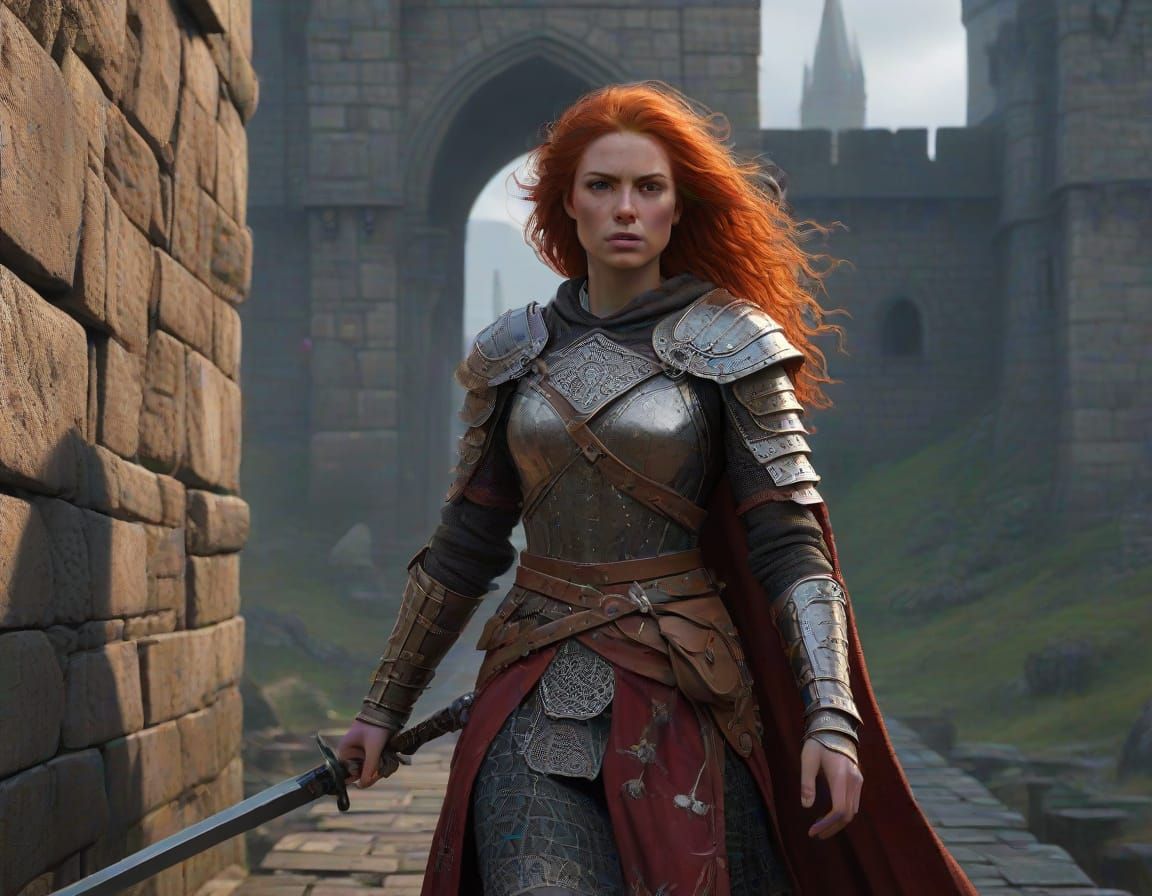 Red-Haired Highlander Warrior Defends Castle