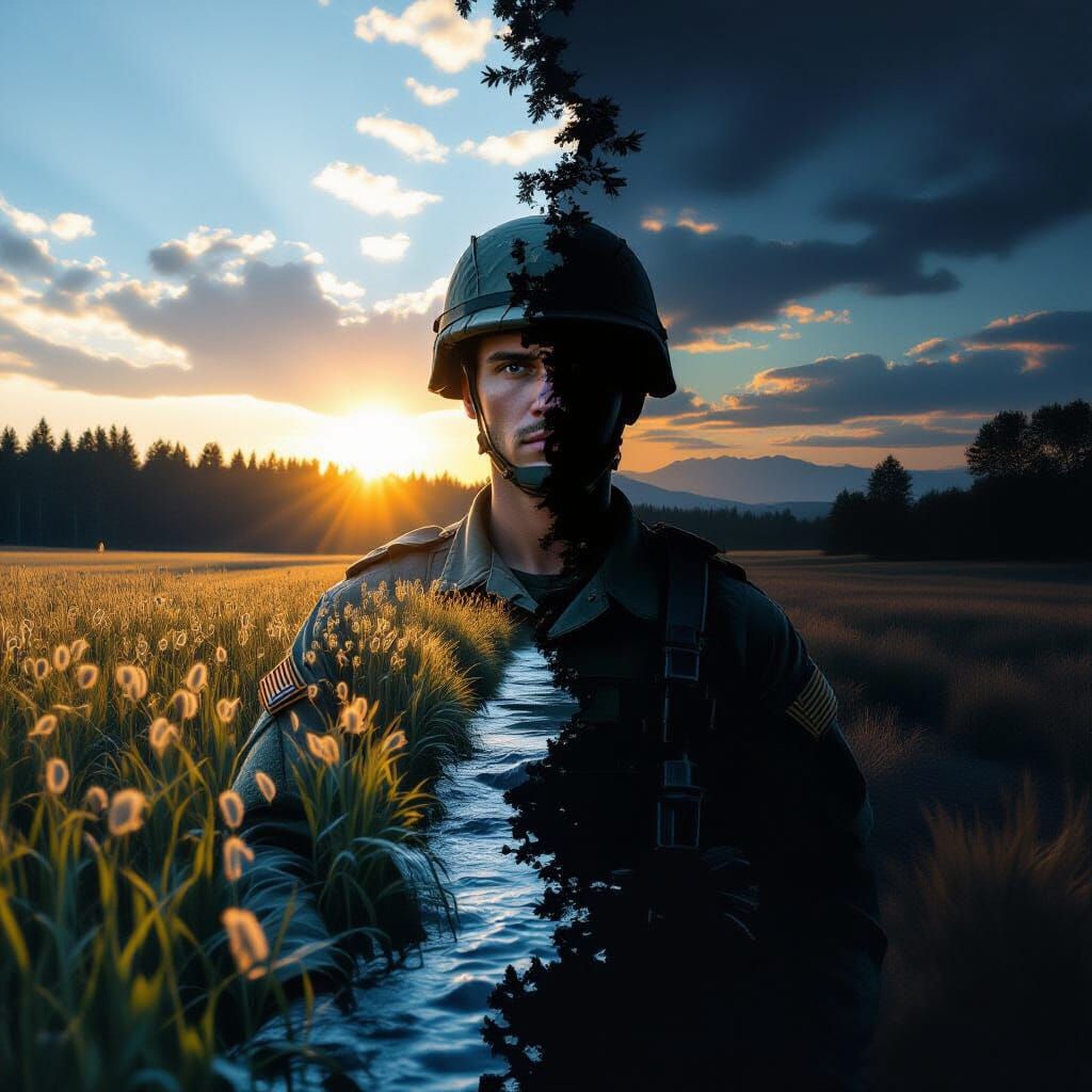 Surreal Double Exposure: Light to Dark Emotional Landscape