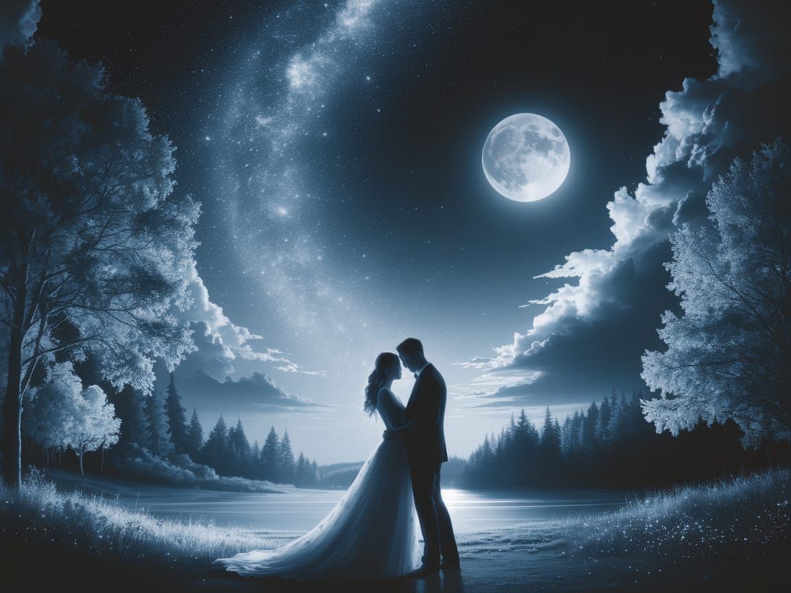 Romantic Couple Under Starry Night Sky