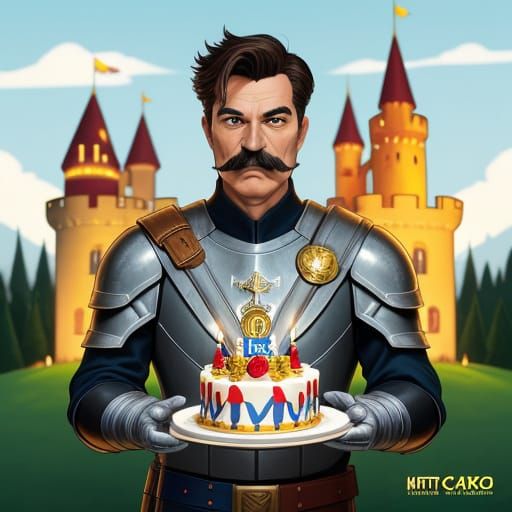 Heroic Knight Celebrates Birthday in Vibrant Castle Scene