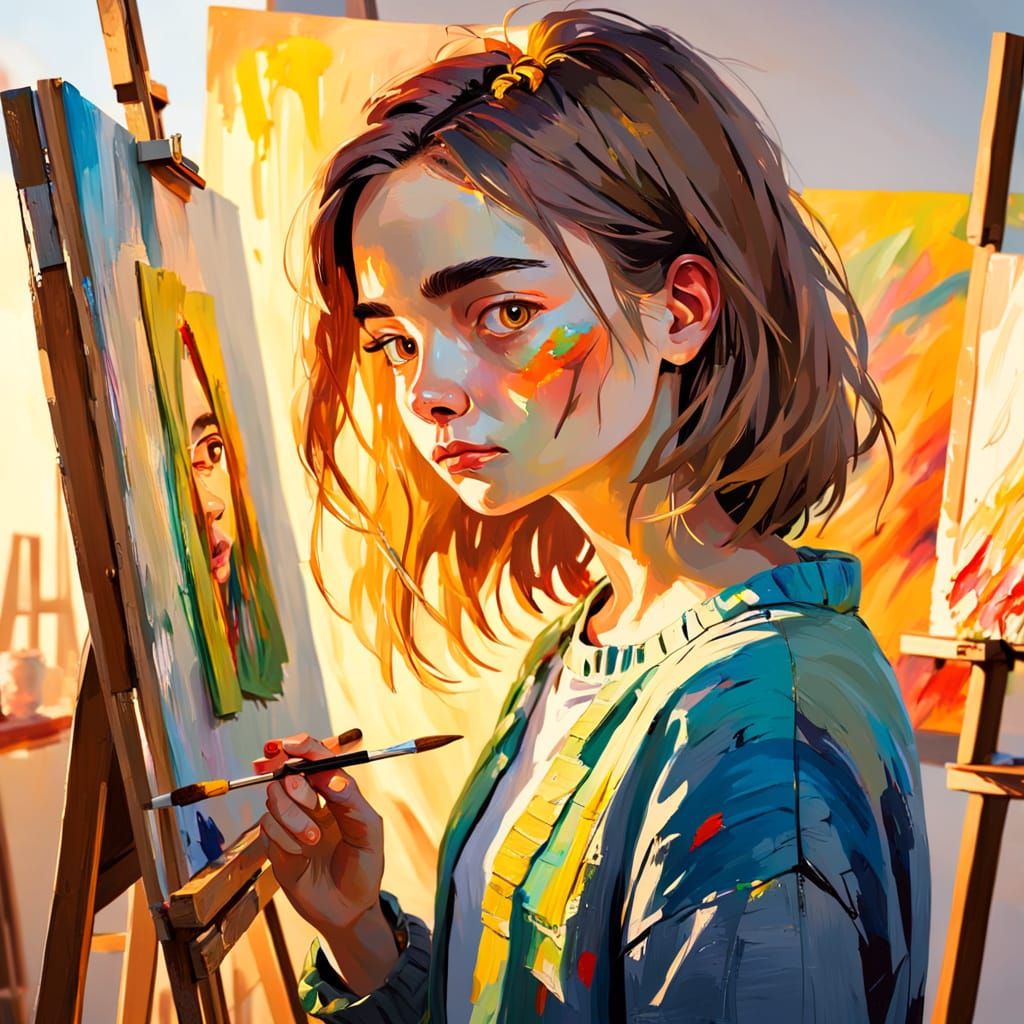 Expressive Oil Painting of a Tired Artist