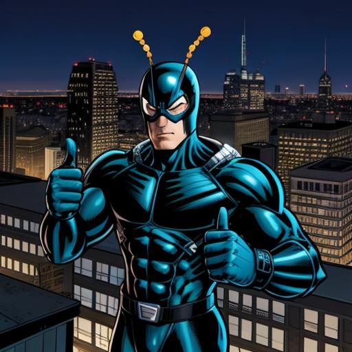 The Tick on Rooftop in Comic Book Art