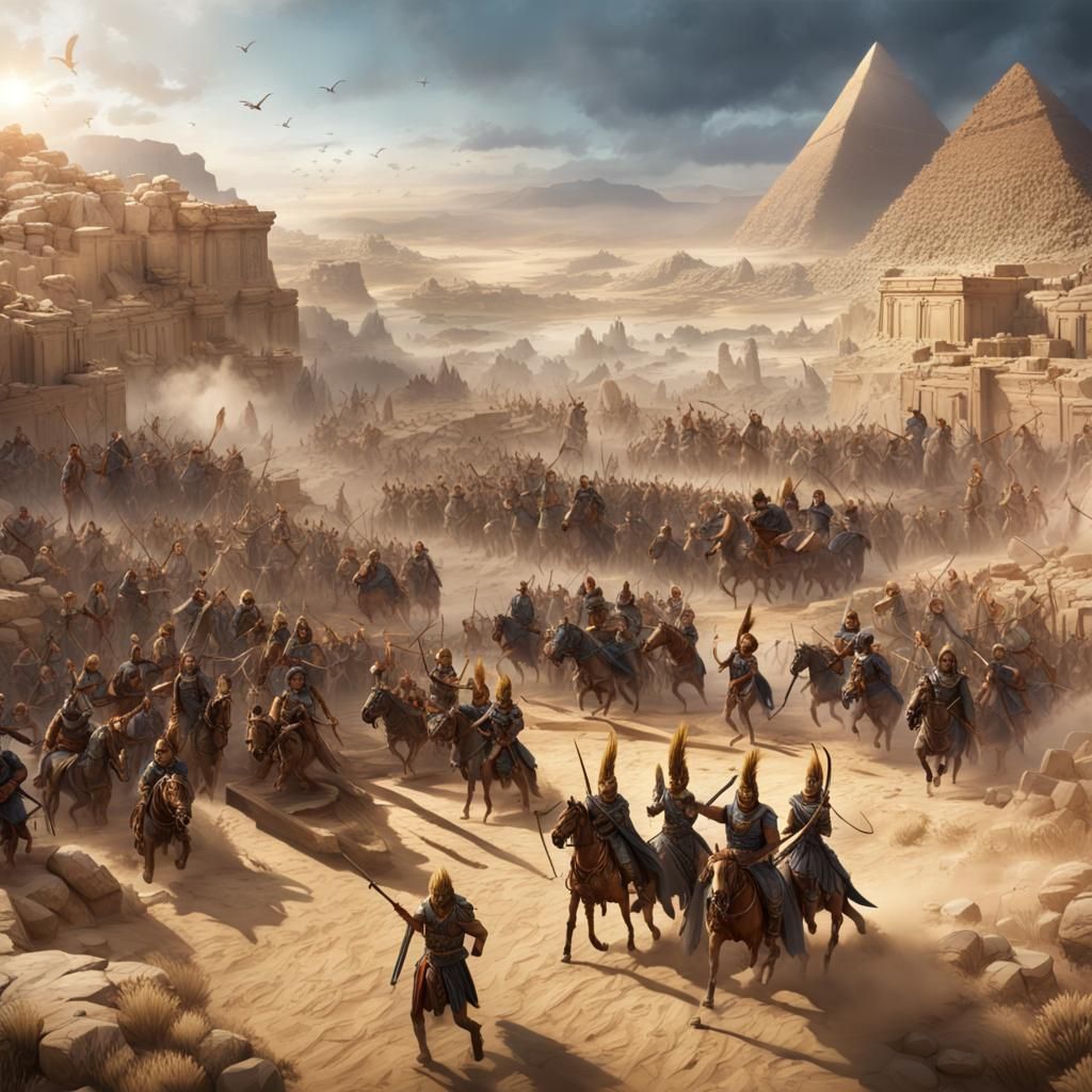 Ancient Battlefield: Greeks vs Egyptians in Detailed Matte P...