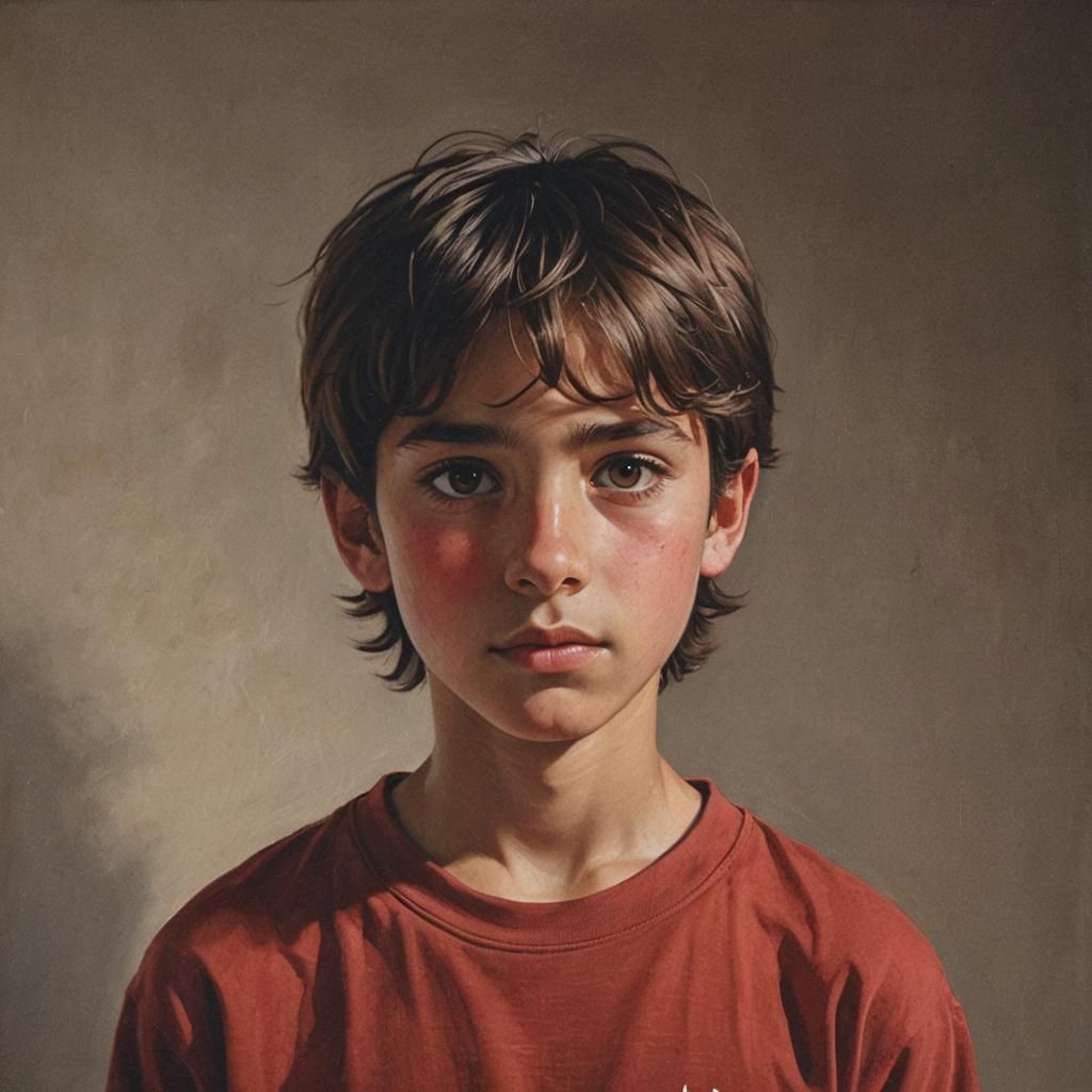 Boy with Brown Hair in Red Shirt