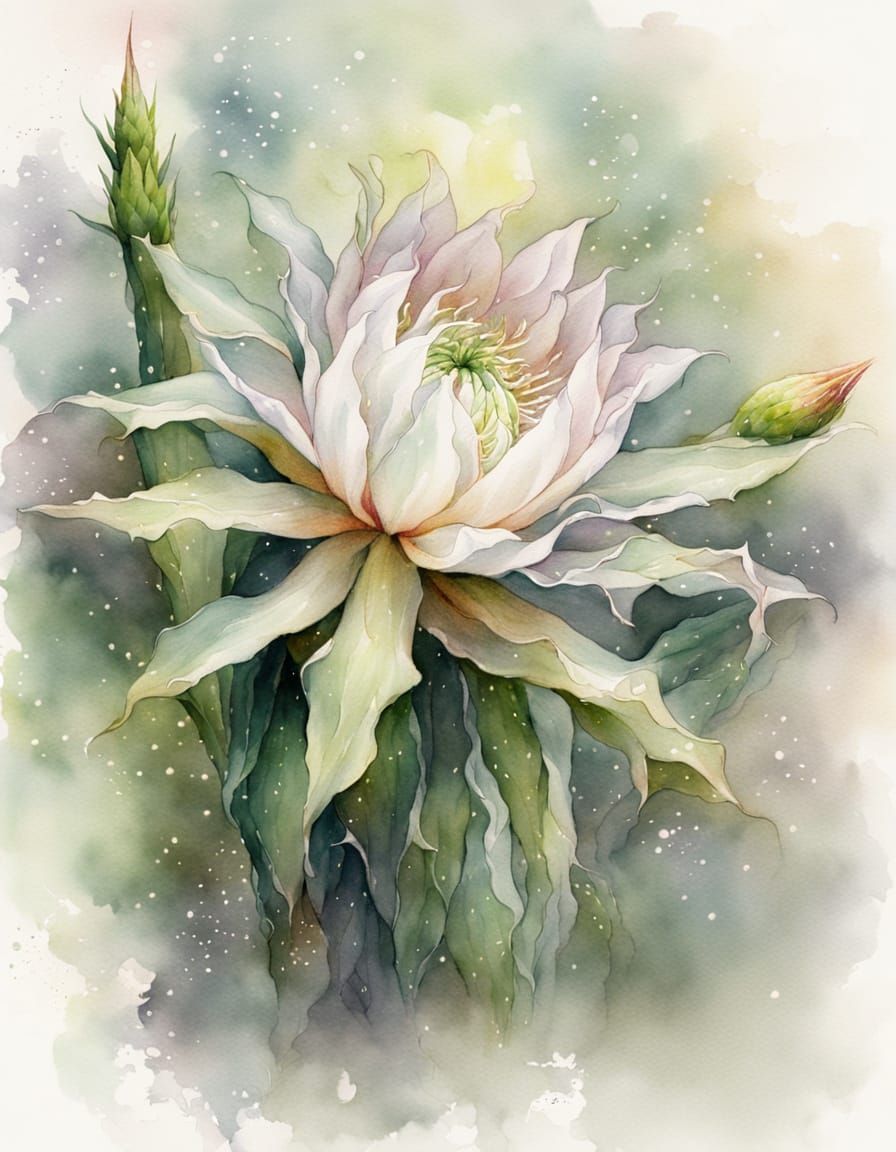 Ethereal Night Blooming Cereus Watercolour and Ink