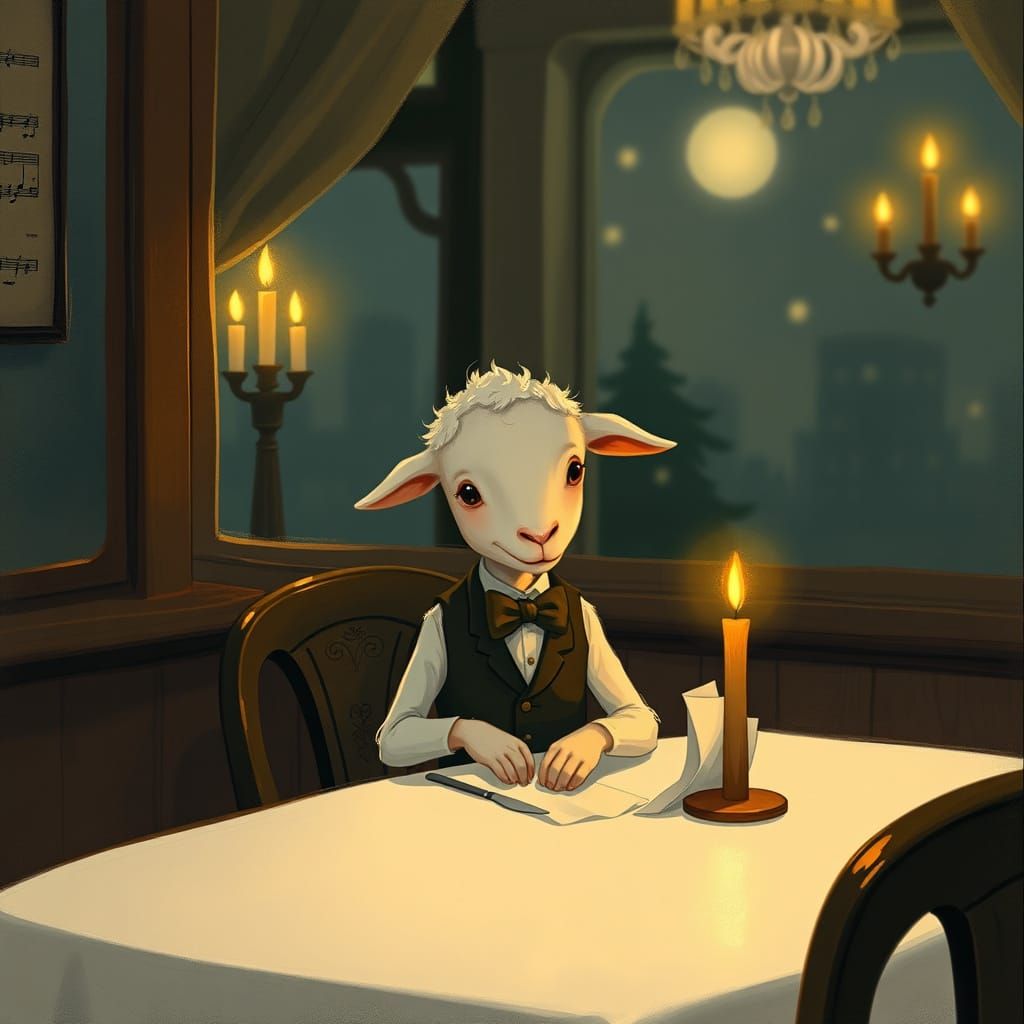 Timid Lamb's First Date in Storybook Illustration