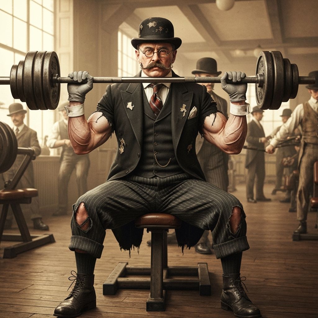 Edwardian Gentleman's Muscular Workout at the Gym