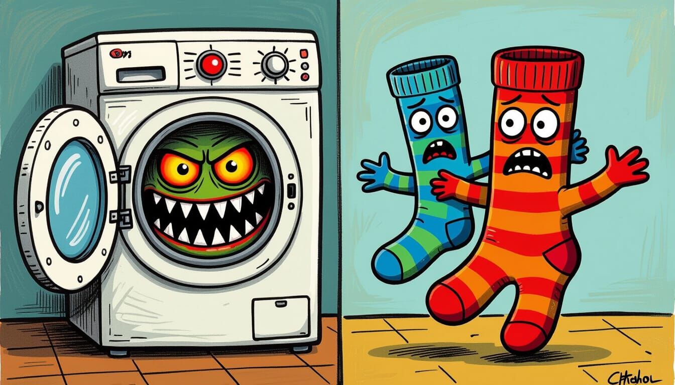 Dryer vs. Sock: A Comical Wax Pencil Painting