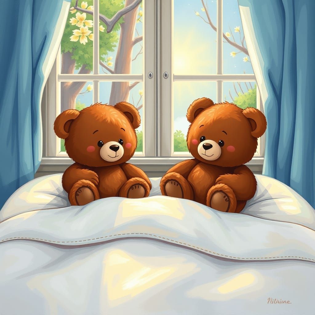 Whimsical Teddy Bears in Springtime Wonderland