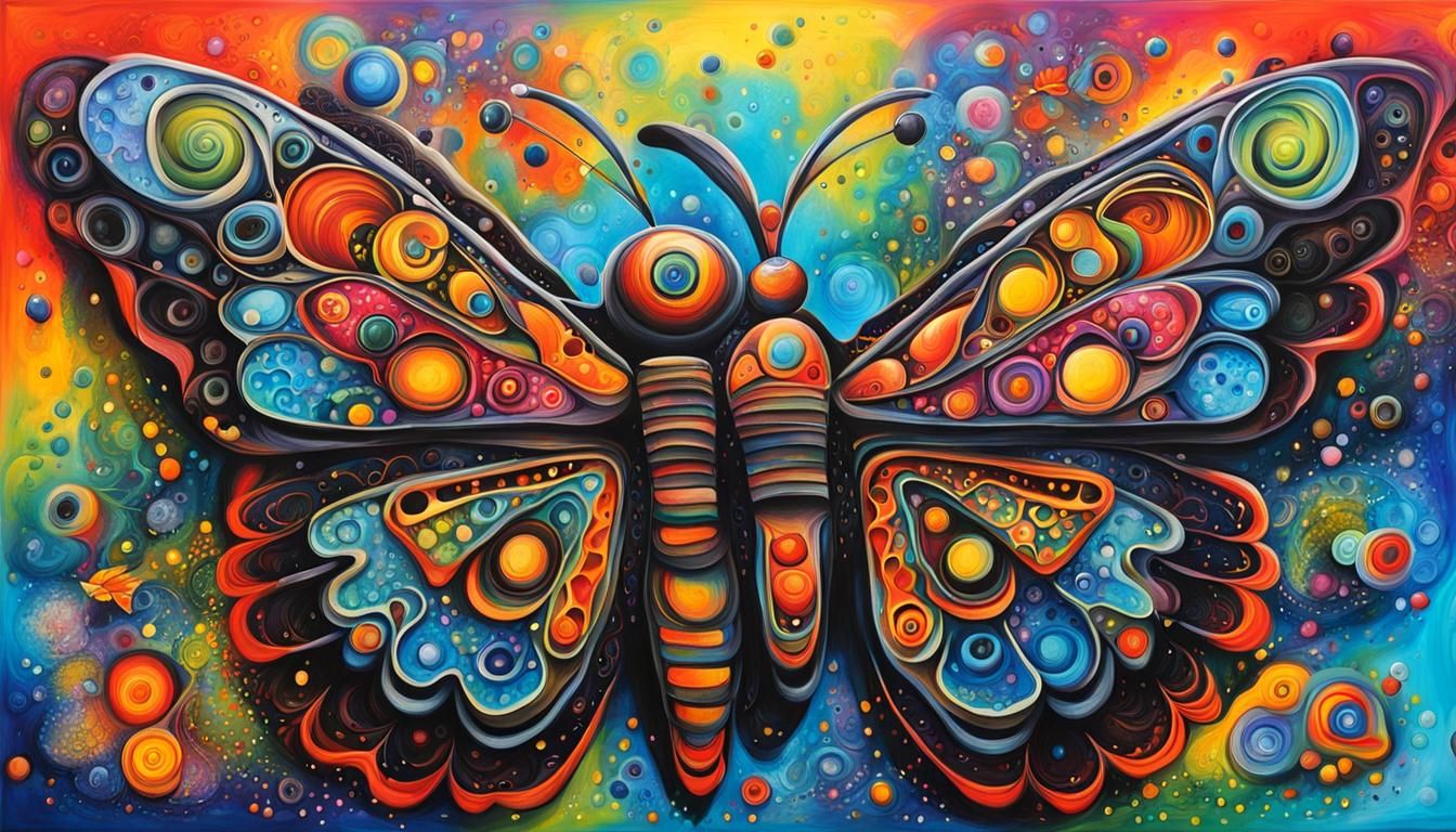 Butterfly in Graffiti Art with Abstract Flora