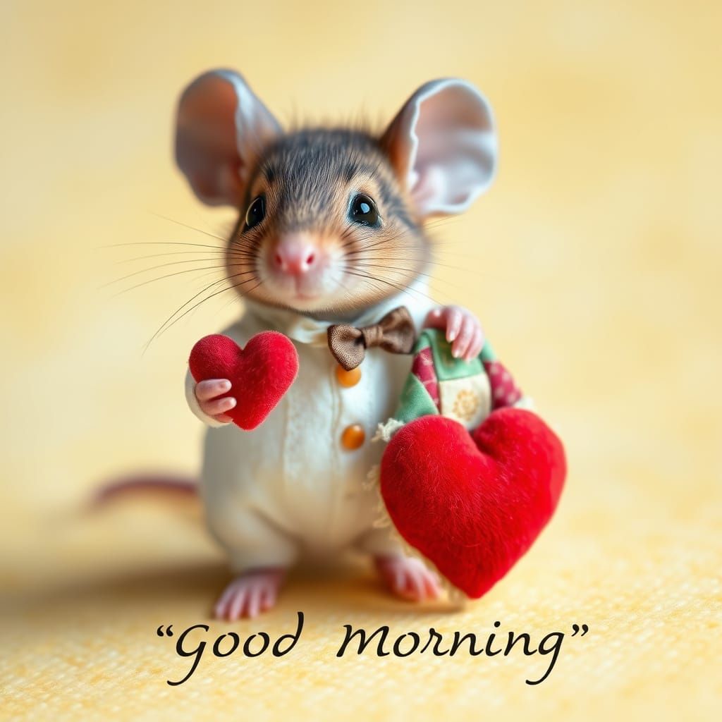 Whimsical Mouse Holds Heart with Quilt in Sunny Background