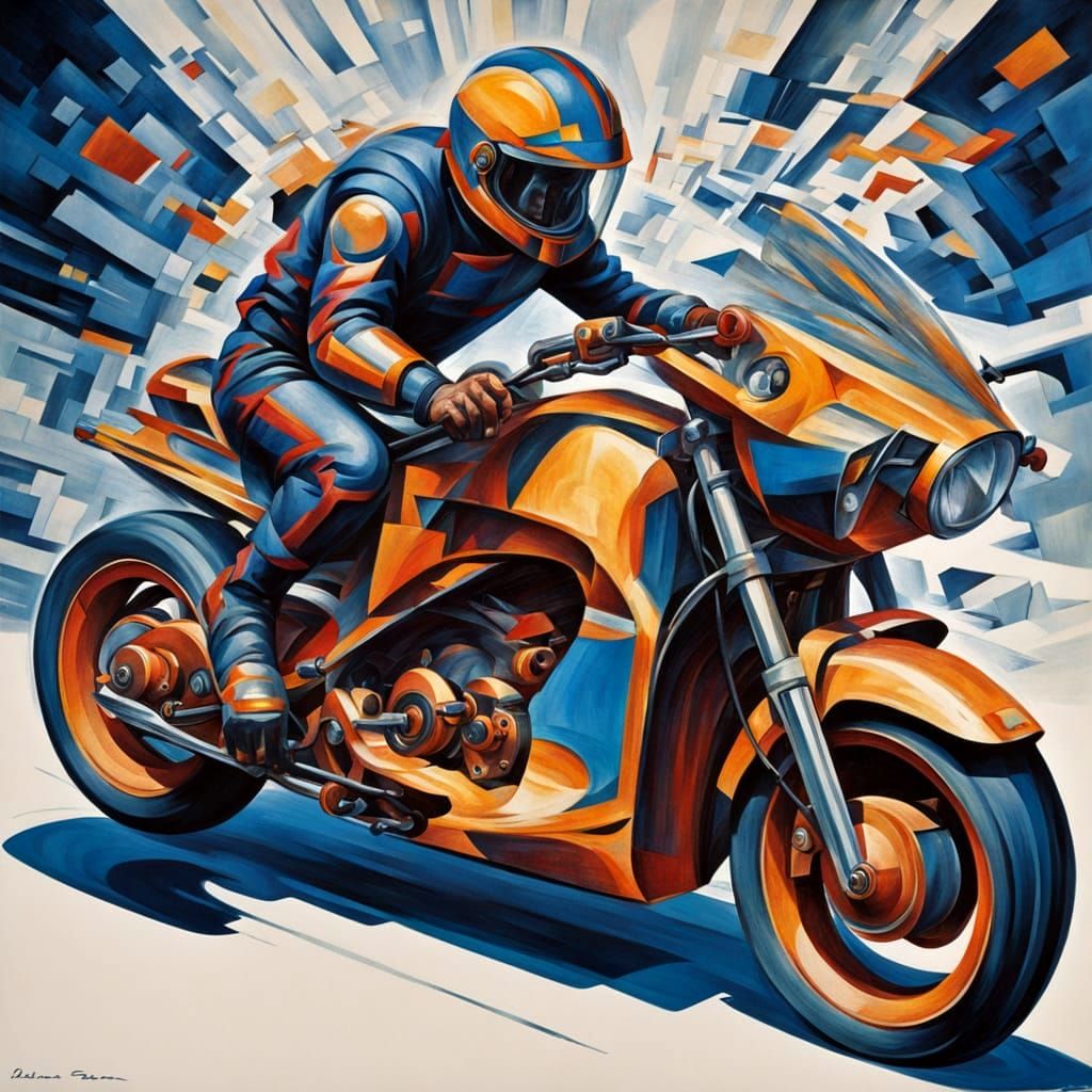 Futuristic Motorcycle: Dynamic Geometric Abstraction