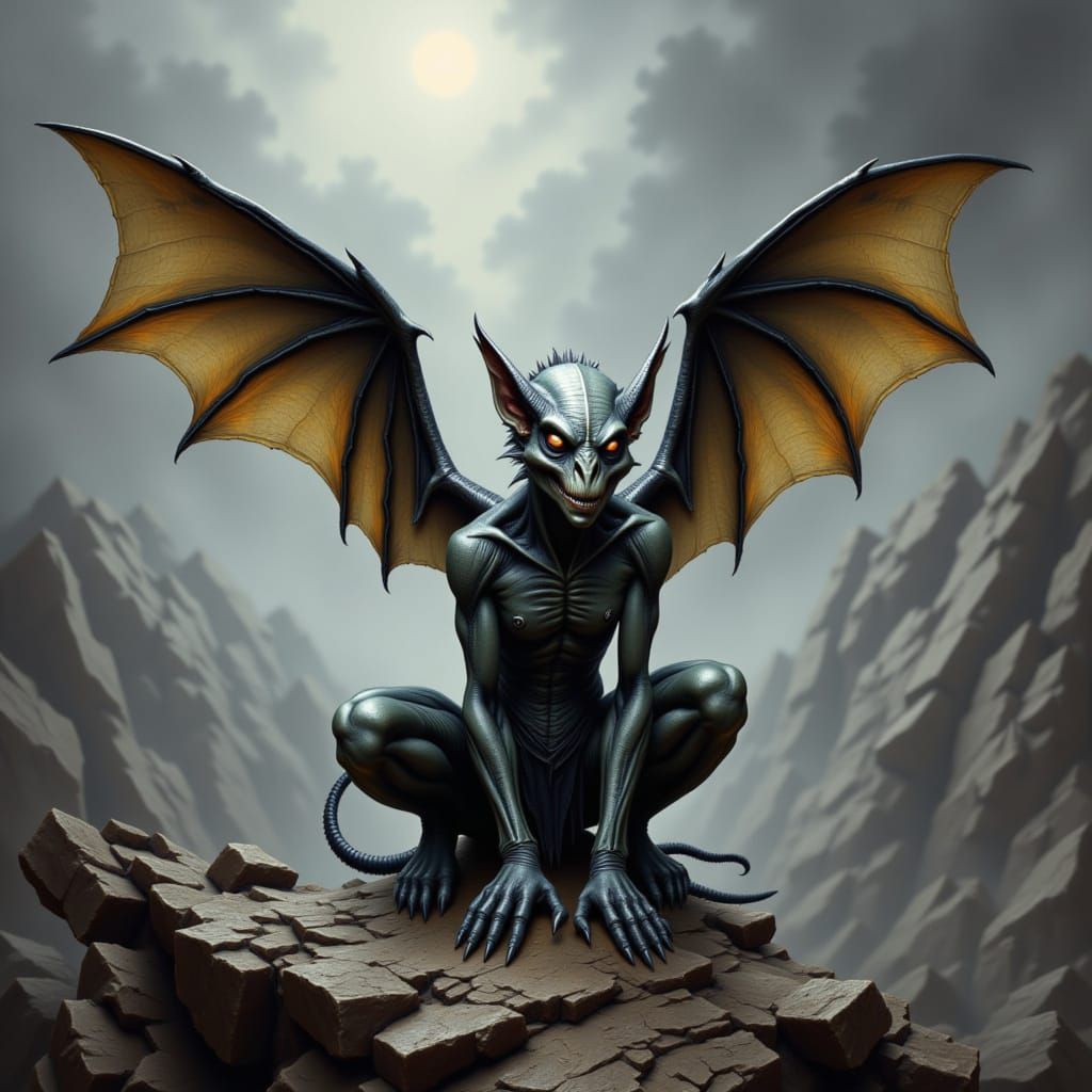 Winged Alien with Luminous Flux