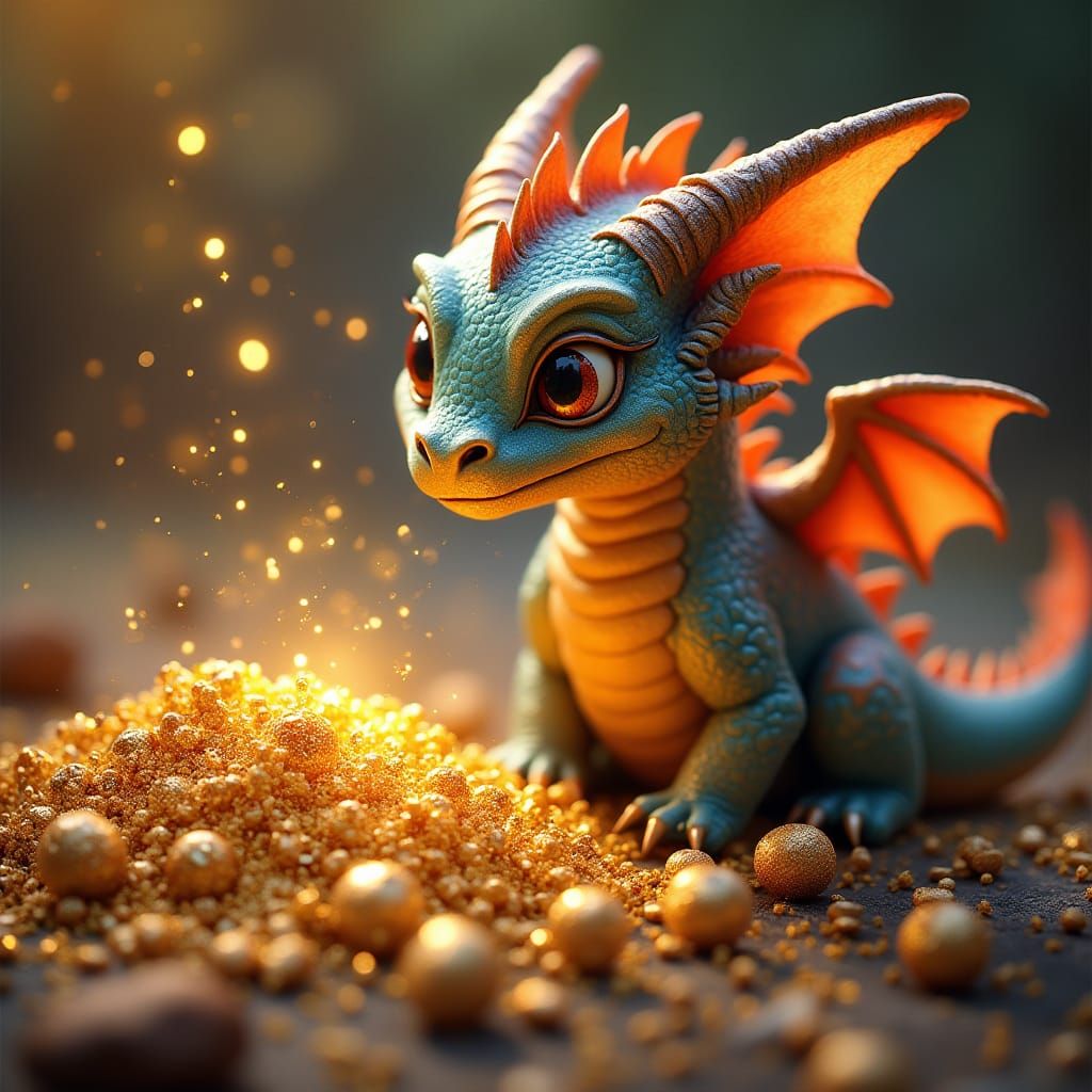 Iridescent Dragon Surrounded by Glittering Treasure