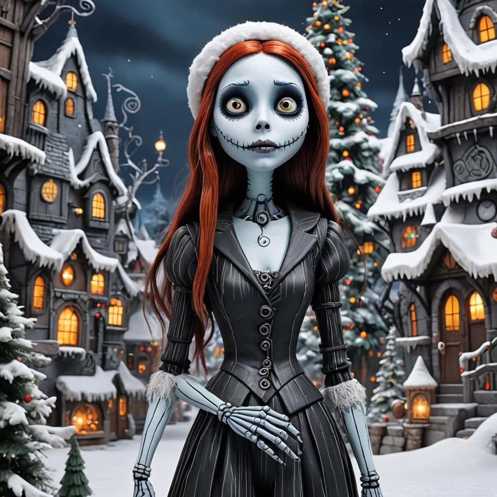 Hyperrealistic Sally in Christmas Town Scene