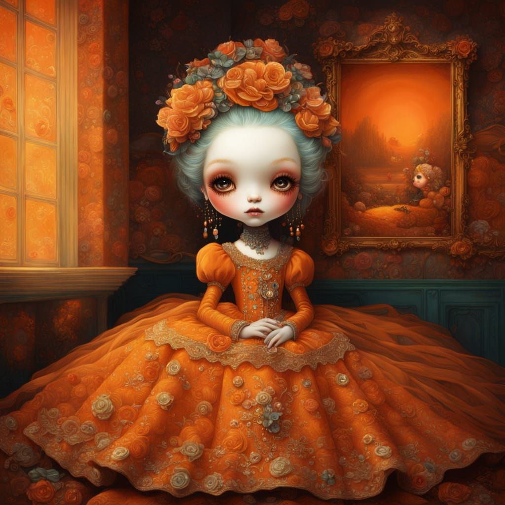 Orange Rag-Doll in Velvet Painting Style