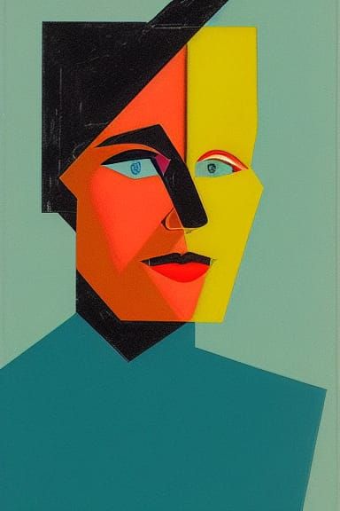 Bauhaus Portrait: Geometric Abstraction in Primary Colors