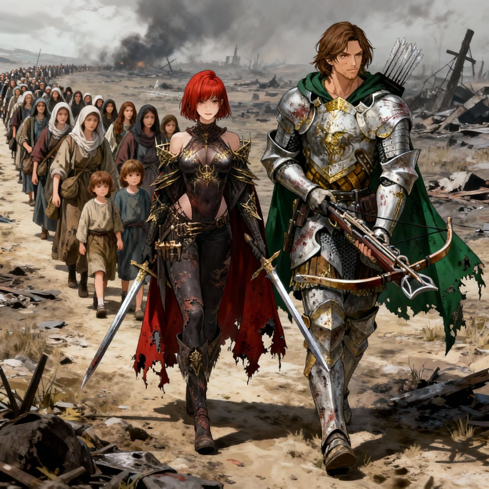 Assassin Couple Protecting Refugees in Anime Style