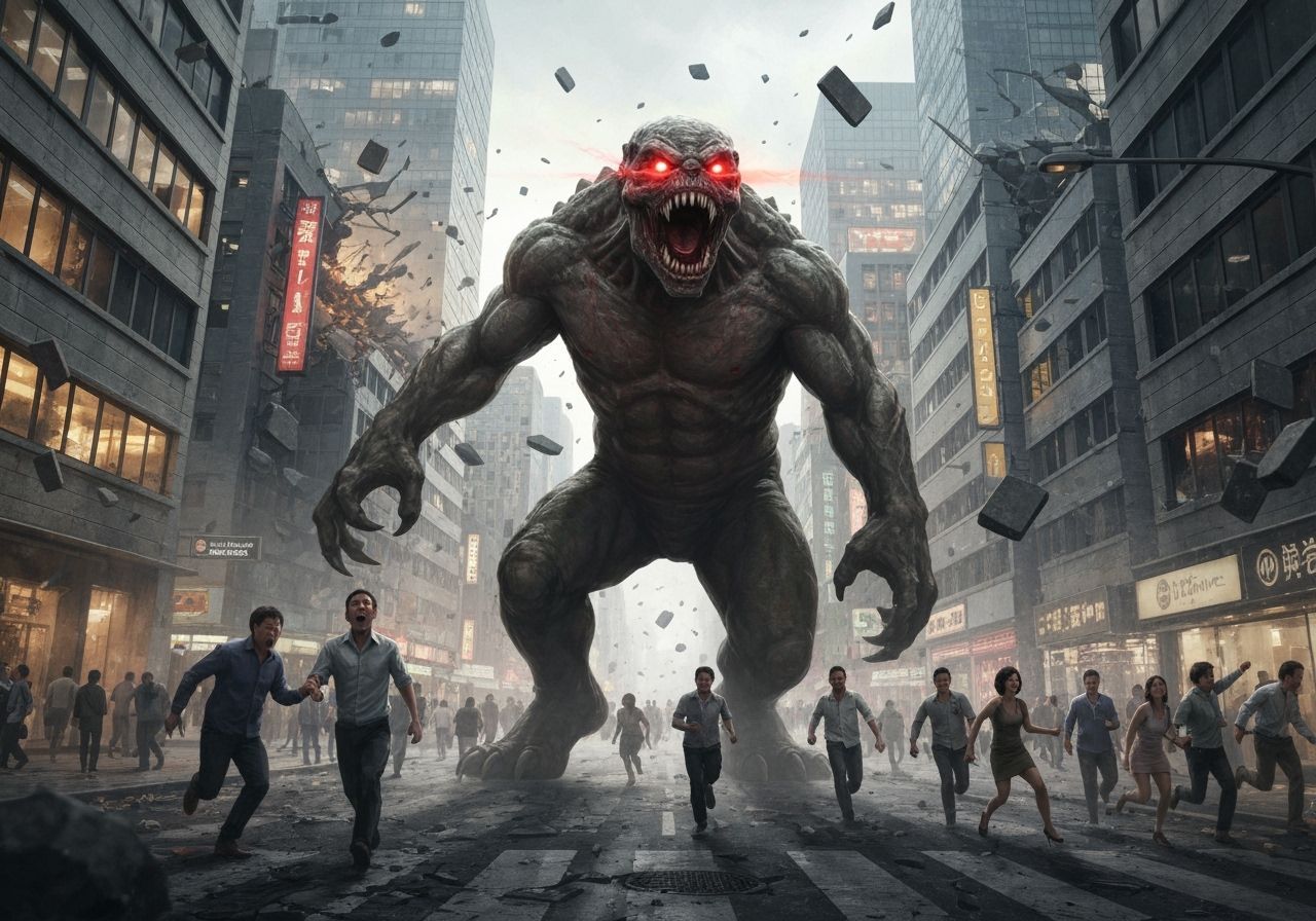 Monster's Rampage: City in Post-Impressionist Chaos