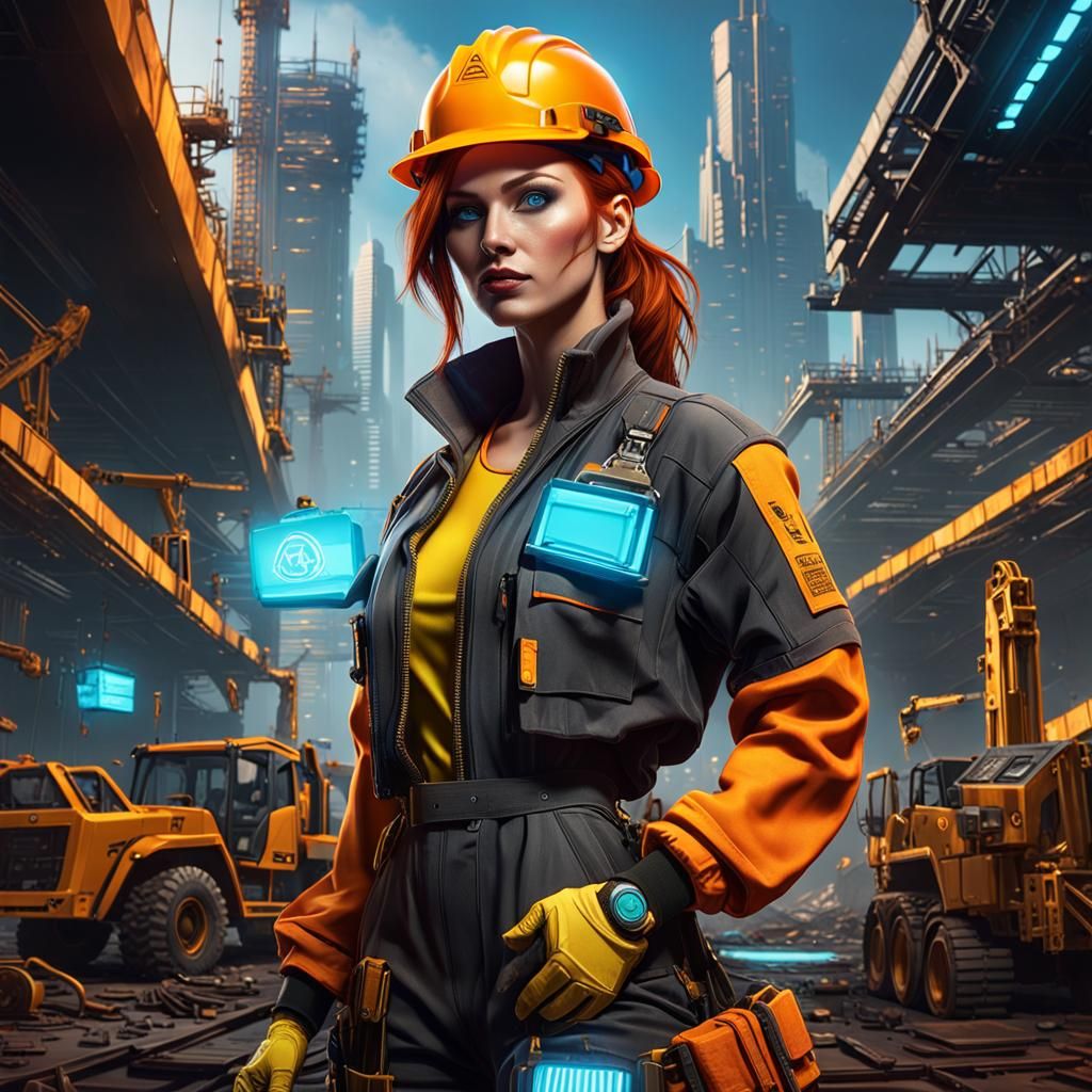 Cyberpunk Construction Worker Portrait in Digital Art Style