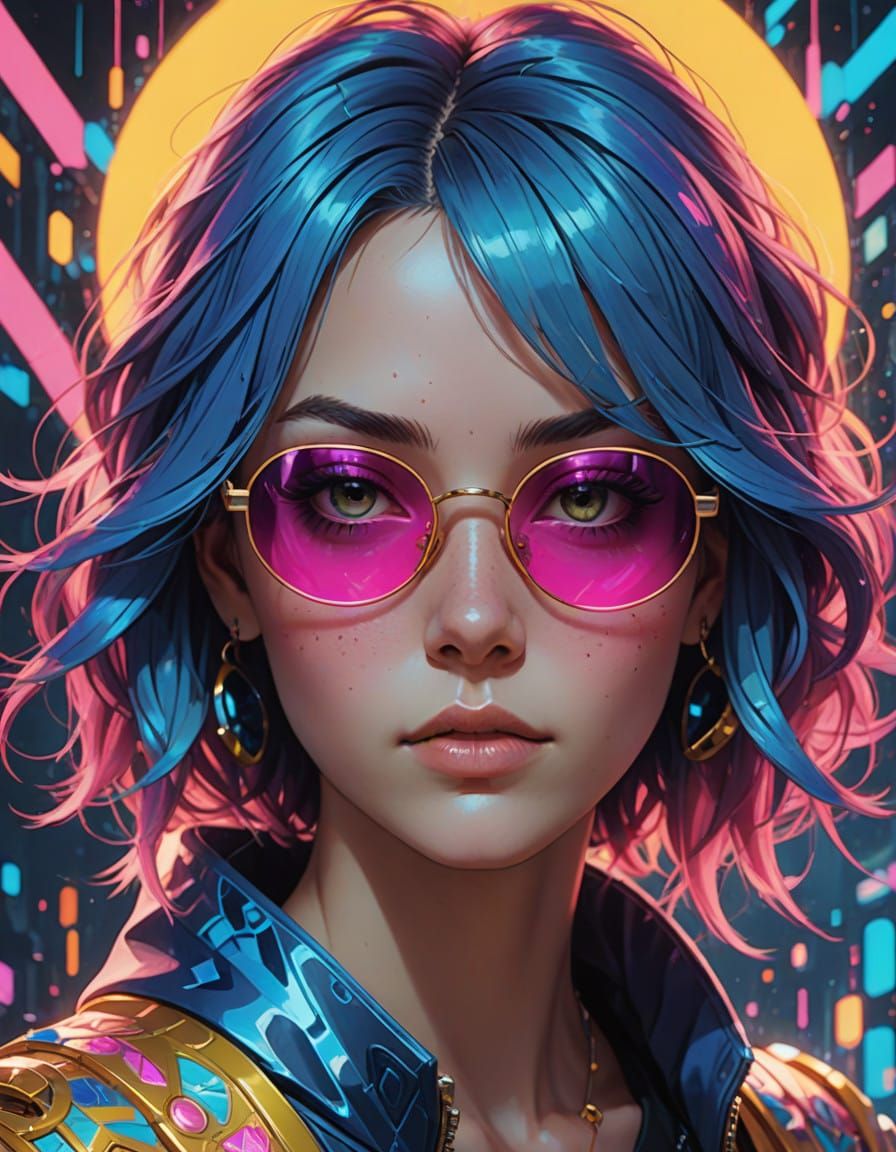 Futuristic Anime Heroine Close-Up in Vibrant Digital Art