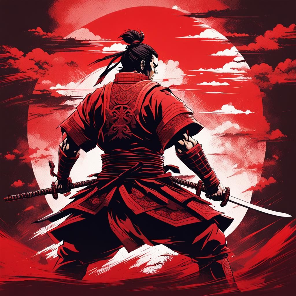 Aggressive Samurai Warrior in Manga Style