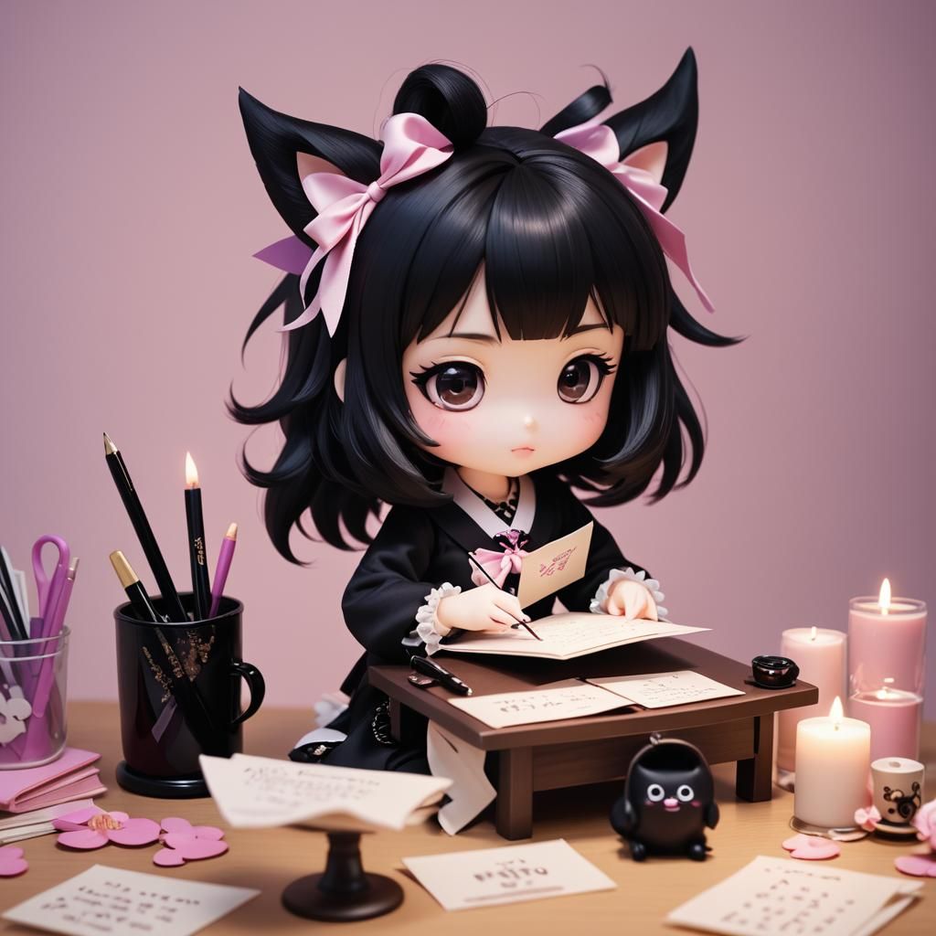 Kuromi as Human Signing Letters: Chibi Kawaii Style