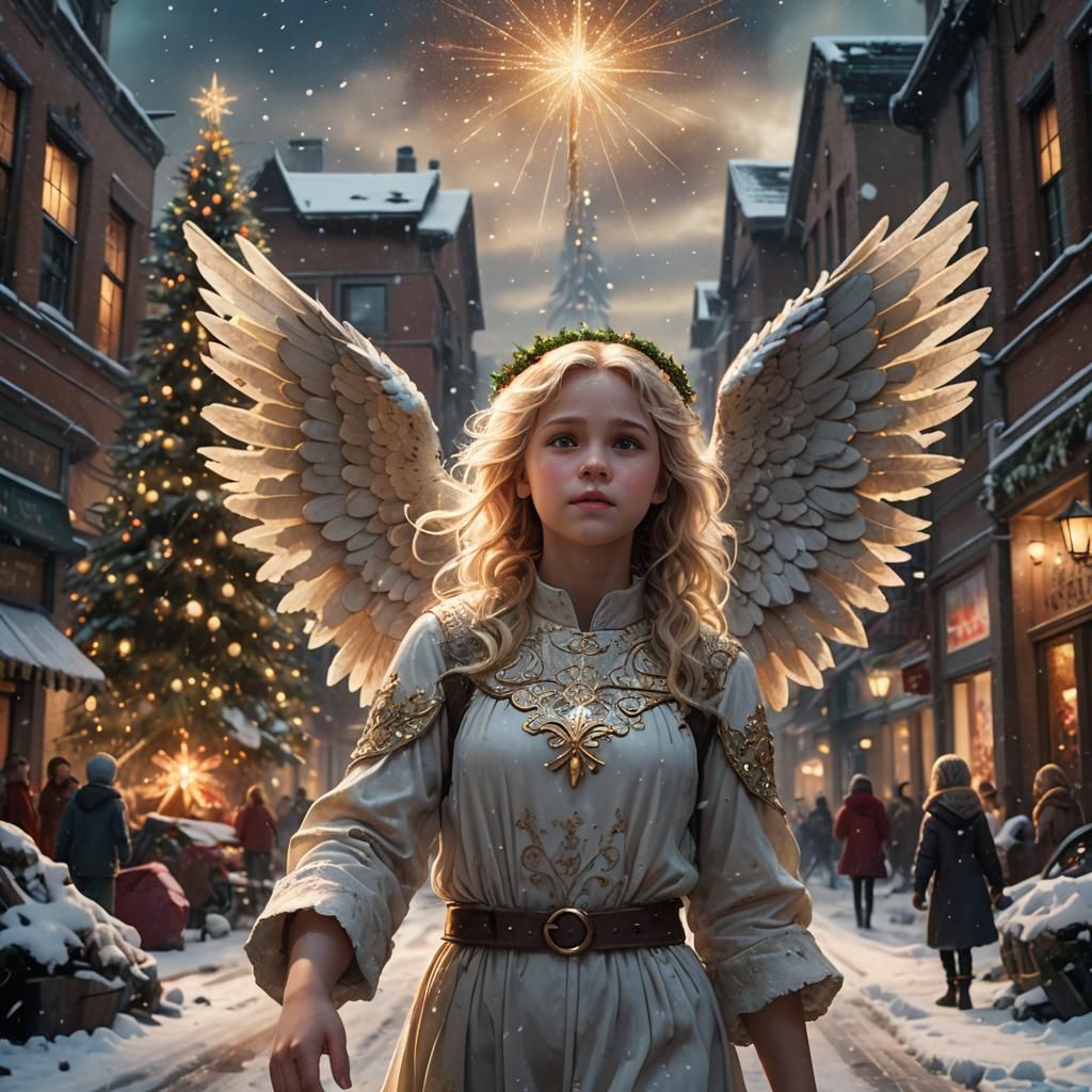 Surreal Christmas Angel in Wartorn Street Fantasy Art