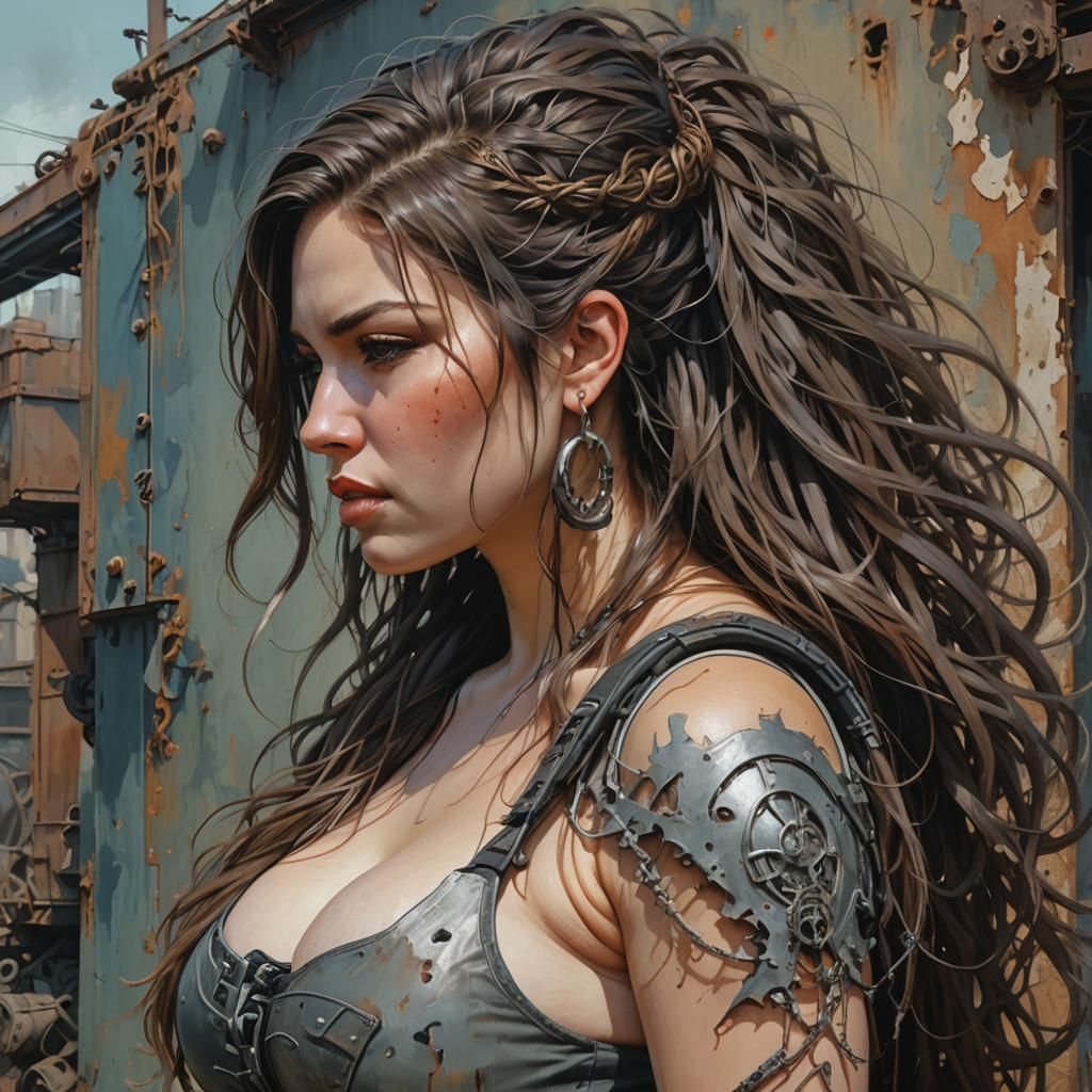 Post-Apocalyptic Curvy Woman in Acrylic Painting Style