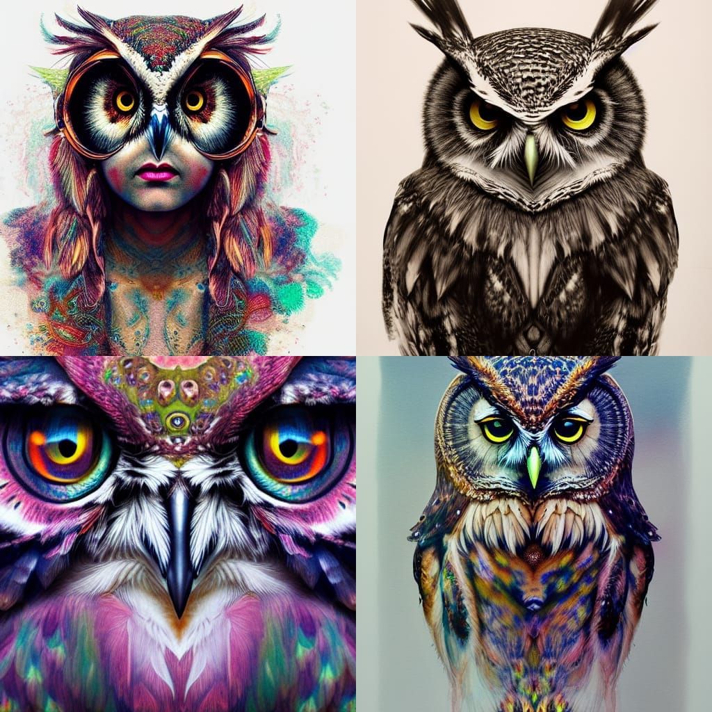 Dystopian Fairycore Owl Girl in Pointillism Style