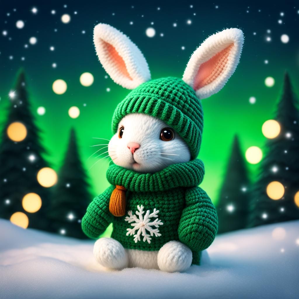 Christmas Bunny with Snowflakes in Splash Art Style