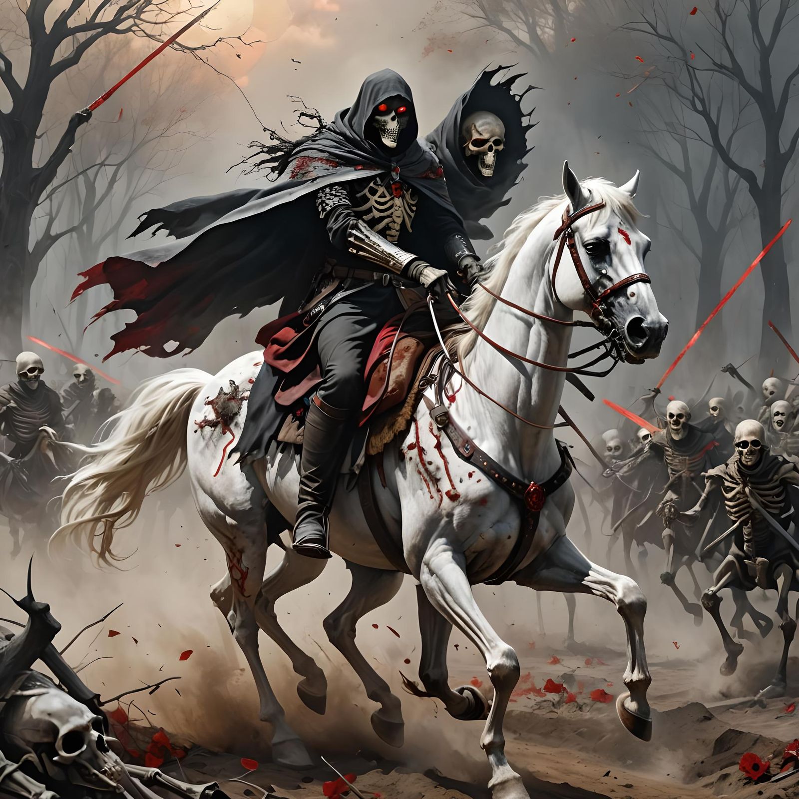 Spectral Huntsman Riding Through Apocalyptic Landscape