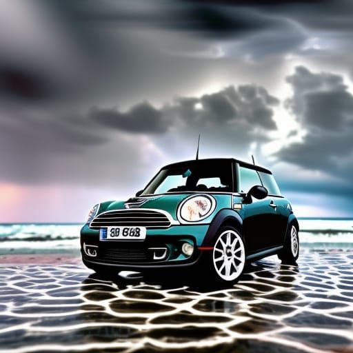 Mini Cooper on Stormy Beach: Professional Car Photography