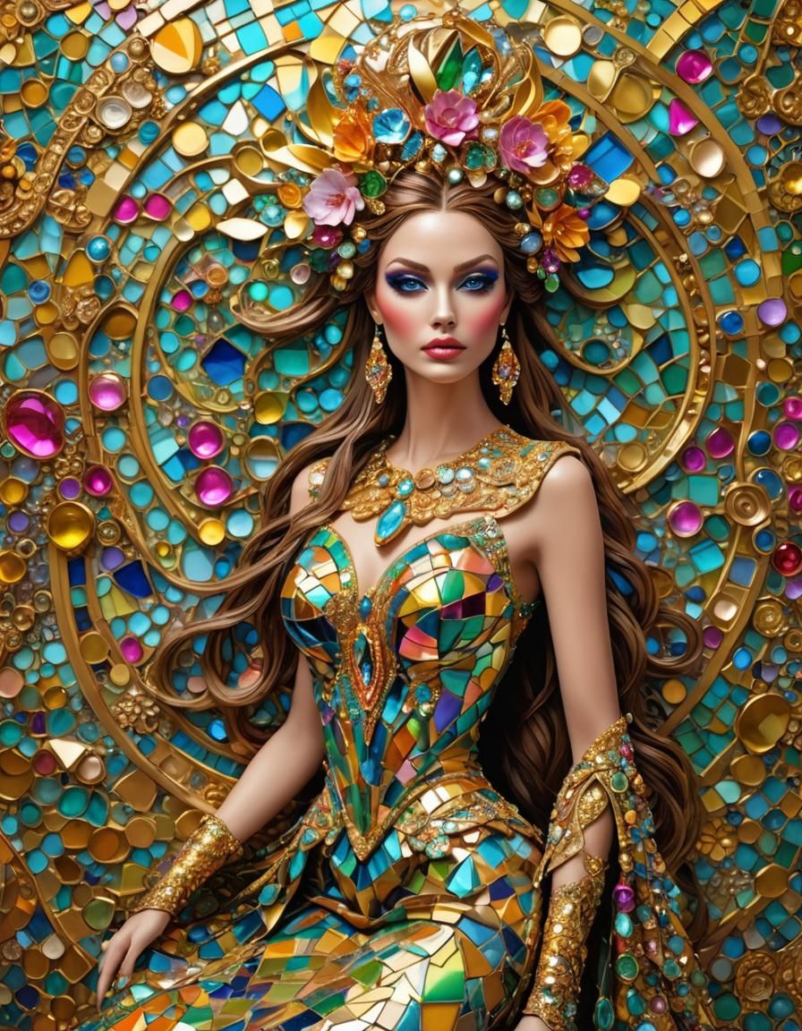 Futuristic Supermodel with Gold Trim in Digital Art