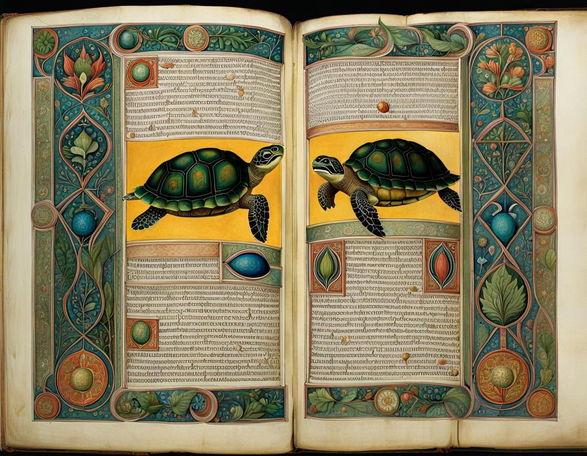 Medieval Manuscript Page: Turtle Magic Potions