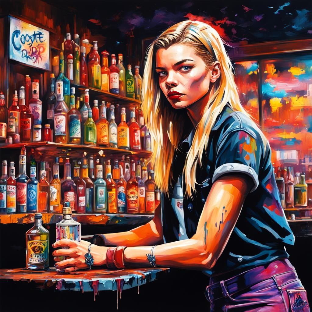 Anya Taylor-Joy as Bartender in Graffiti Art Style