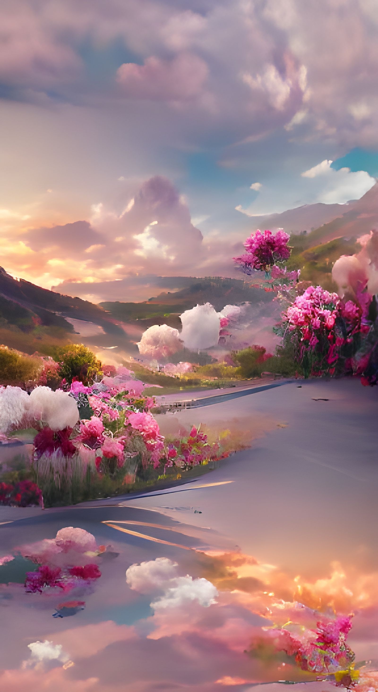 Floral Road: A Matte Painting of Nature's Journey