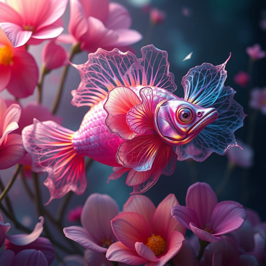 Iridescent Flower Fish in Dreamlike Fantasy