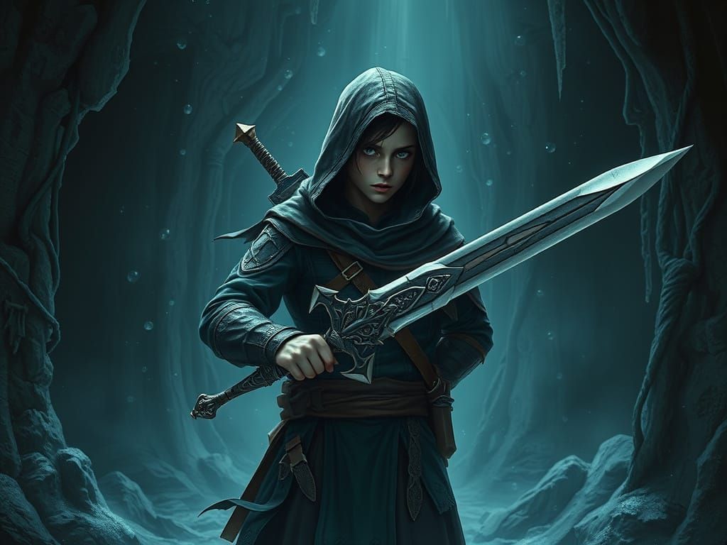 Night Elf Assassin in Cold Dungeon, Hyperrealistic Scene