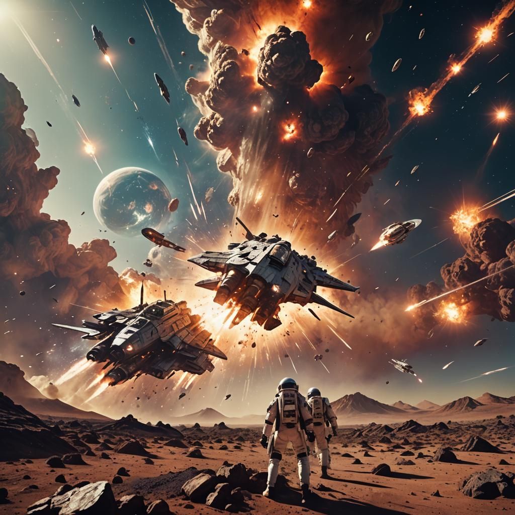 Giant Spaceships Collide in Explosive Cosmic War