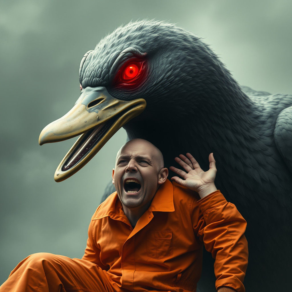 Man Swallowed by Malevolent Duck in Dark Fairy Tale