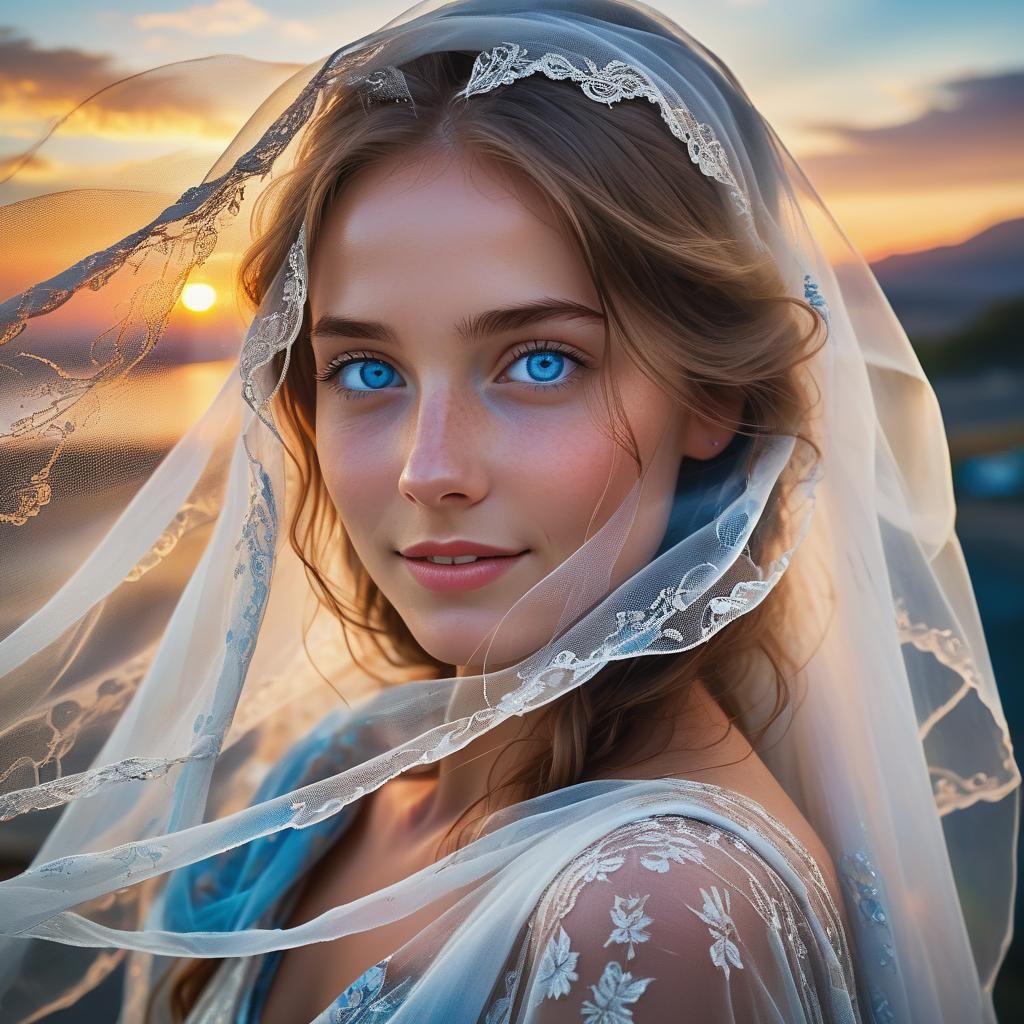 Ethereal Woman with Glowing Eyes in Surreal Setting