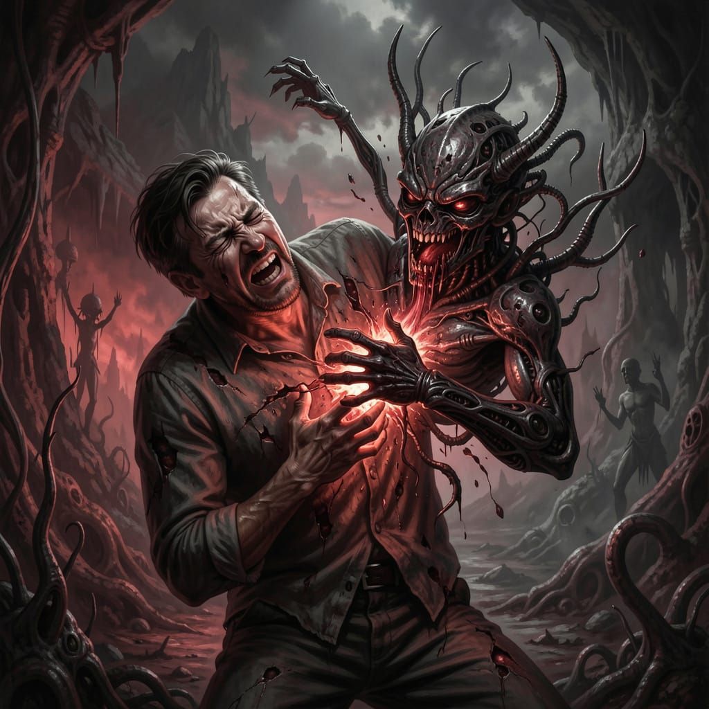 Man Tormented as Biomechanical Horror Emerges