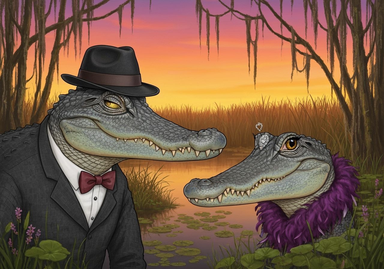 Romantic Alligators in Everglades Sunset