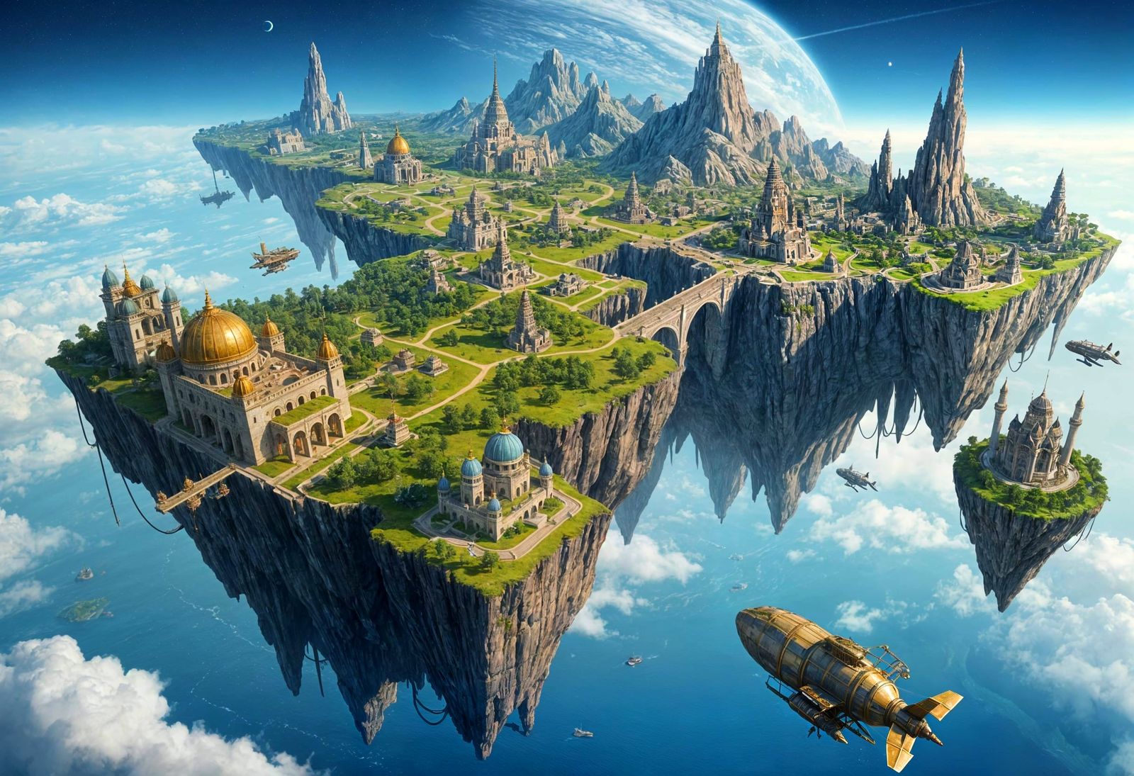 Island Cityscape Above the Clouds with Diverse Architecture