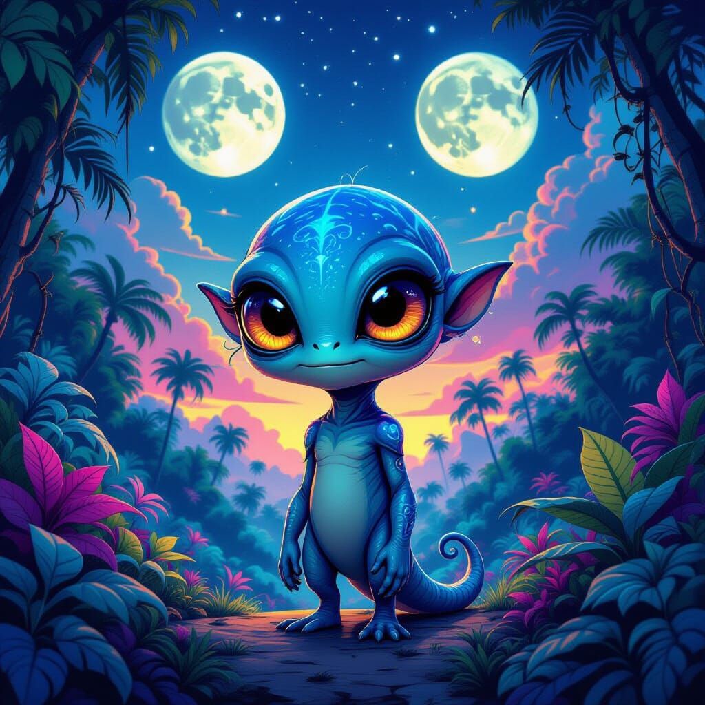 Bioluminescent Alien Creature in Vibrant Alien Jungle
