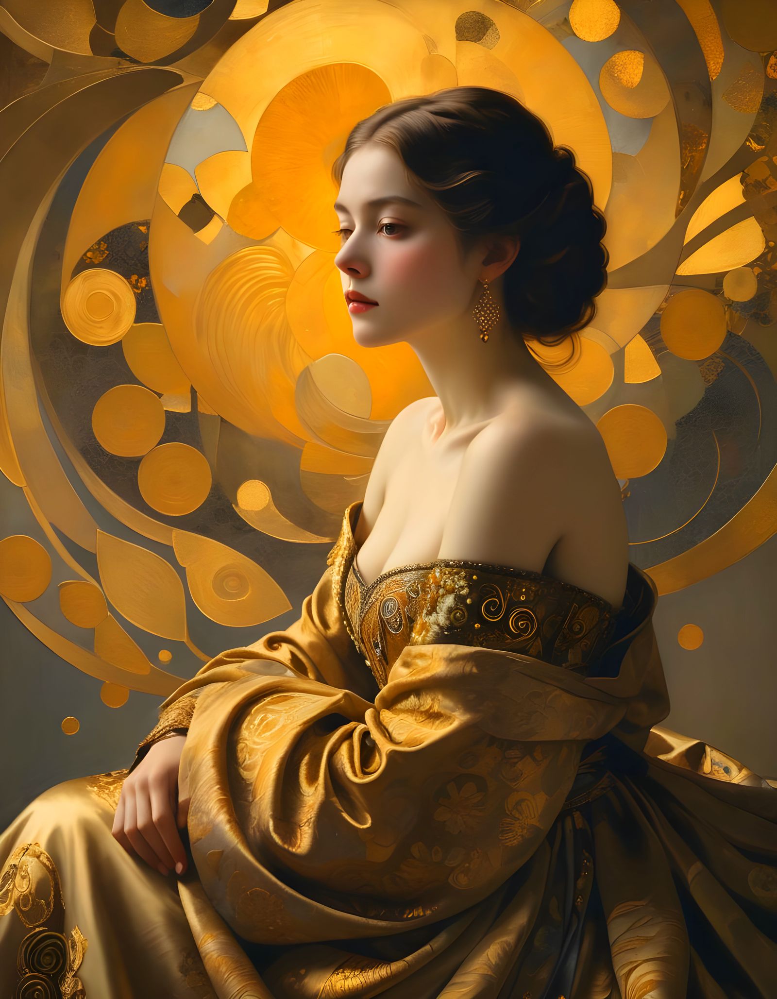 Woman in Golden Light, Klimt-Inspired Digital Art