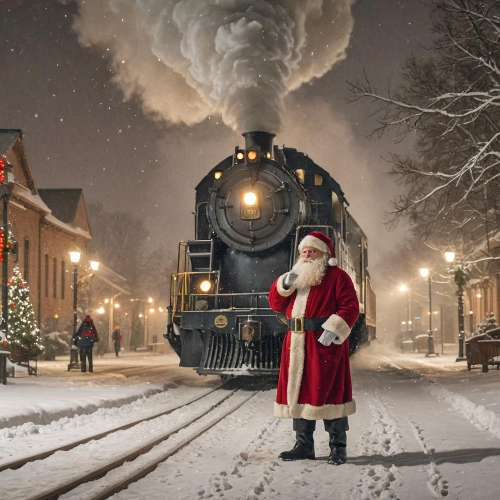 Santa Claus and Christmas Tree at Train Depot